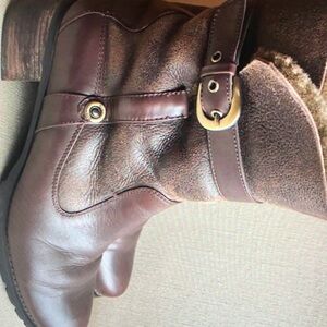 Blonde Fantasia brown leather shearling heeled